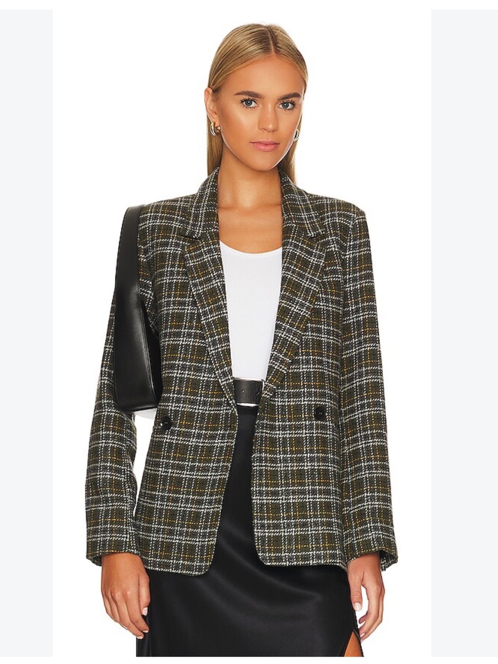 Anine Bing Madeleine Blazer in Green Plaid Green & Black Large